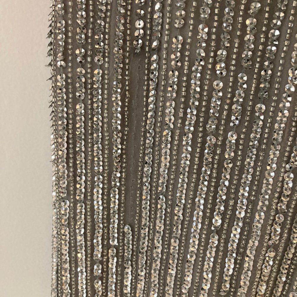 Adrienne Papell Silver Beaded Sequin 1920s Inspired Cocktail Dress Sz 4 - Picture 9 of 12